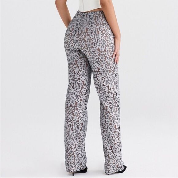 House of Cb Mara Silver Metallic Lace Trousers - Picture 3 of 7